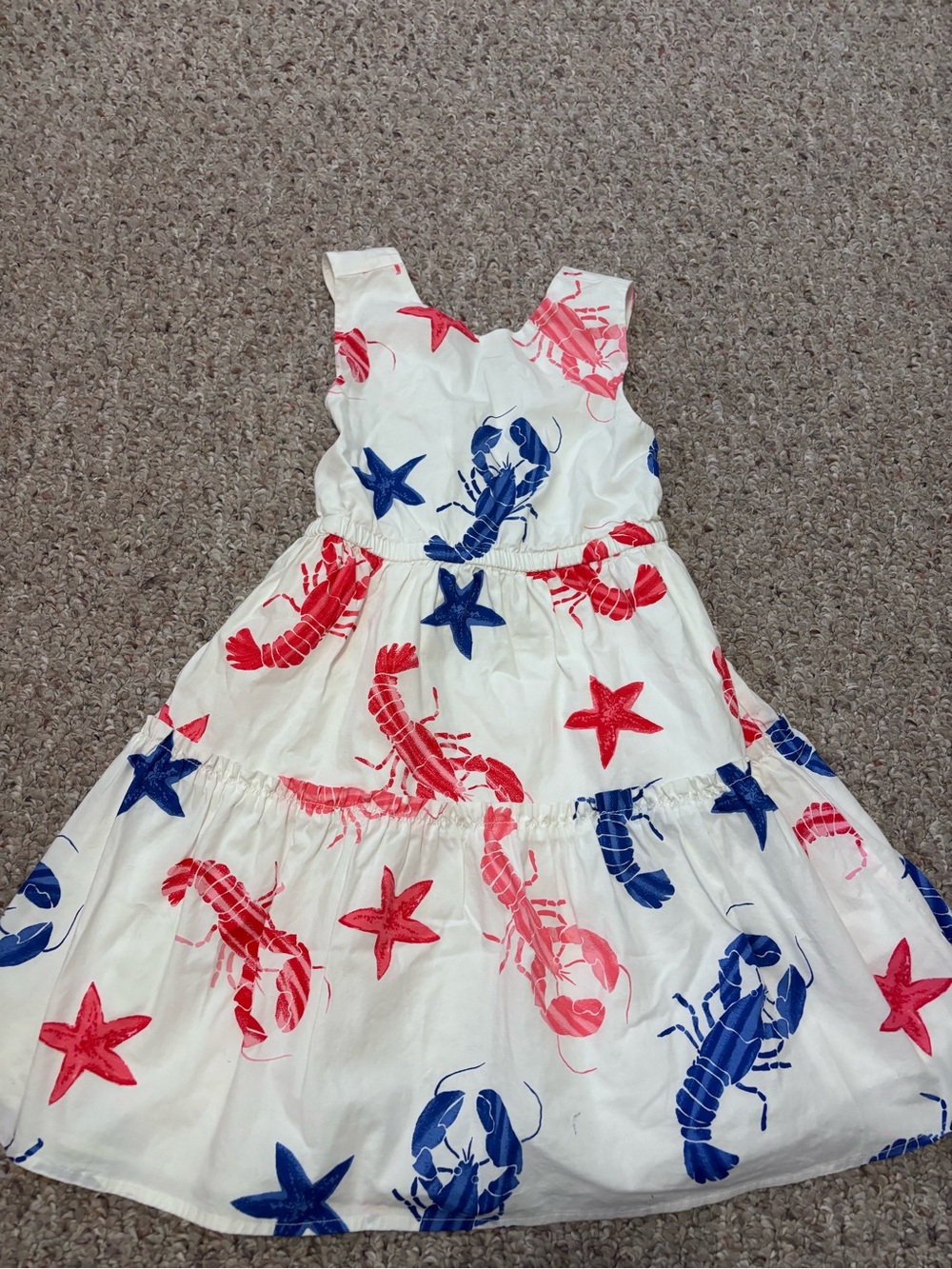CREWCUTS Girls' White Nautical Lobster & Starfish Summer Dress